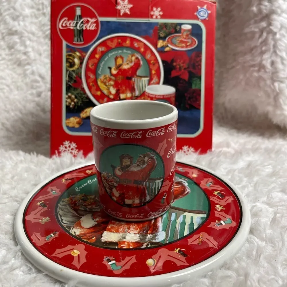 1998 Enesco Coca Cola Santa Cookie Plate & Tumbler Set